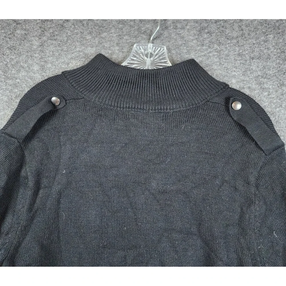 Banana Republic Sweater Men Size M Black Wool Blend Military Epaulet Quarter Zip